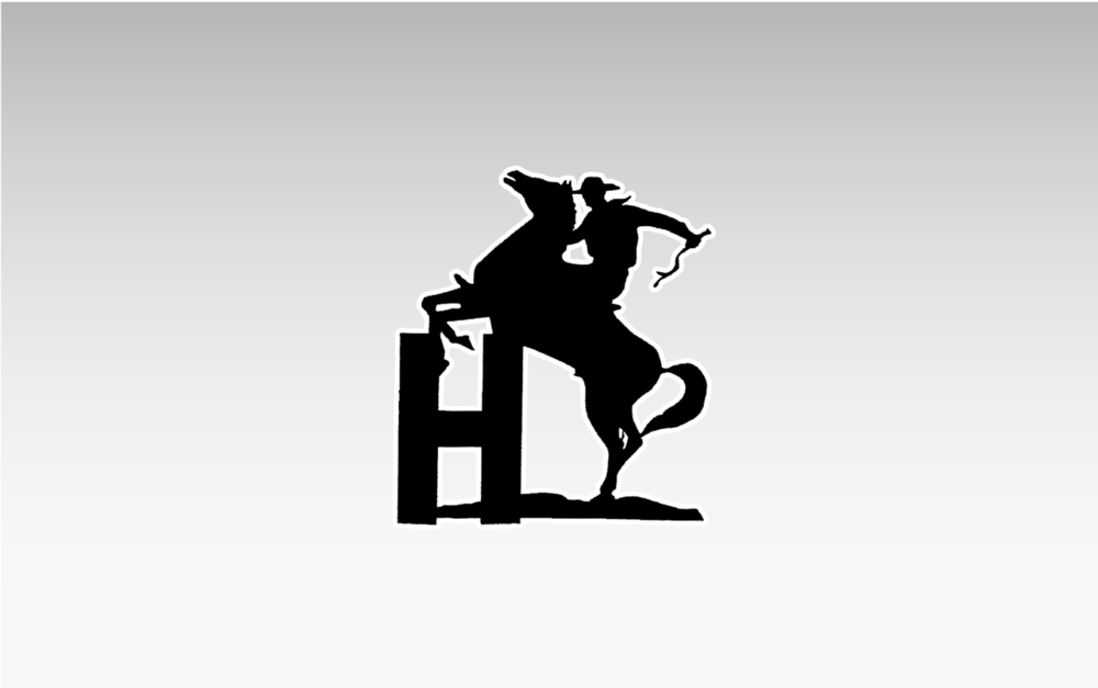 logo of kent city rough rider on rearing horse with black letter H for Holden