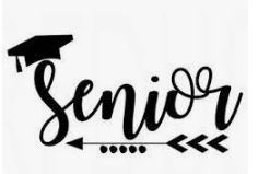 The word Senior in Black cursive font with and arrow and graduation cap 