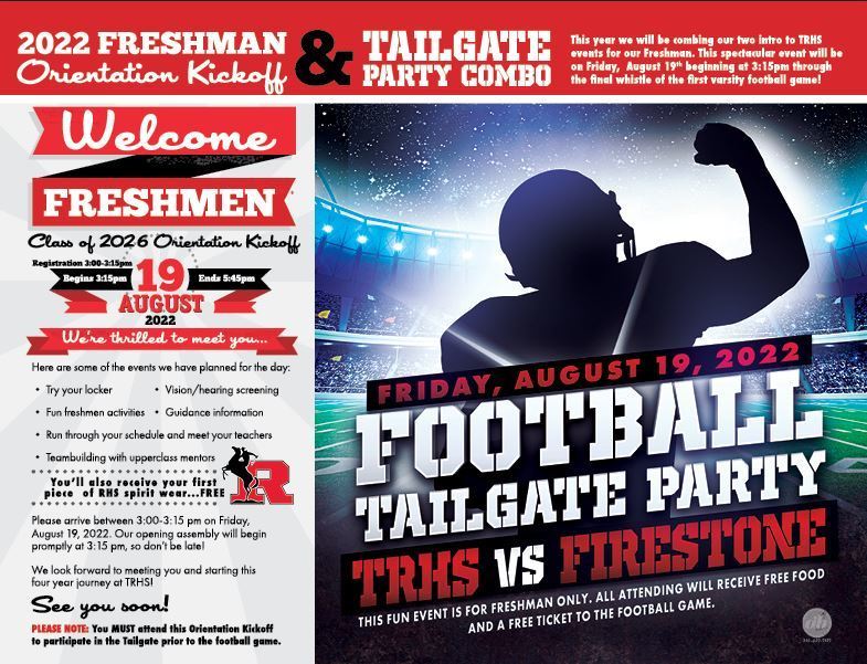 Flyer with text welcome Freshmen picture of football player sillouette