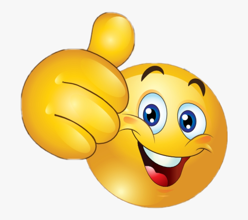 Picture of yellow cartoon face smiling with thumbs up
