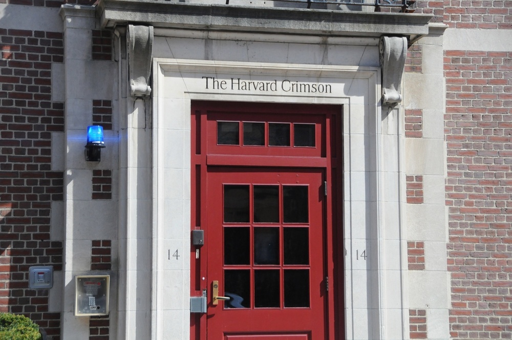 The Harvard Crimson building with red door