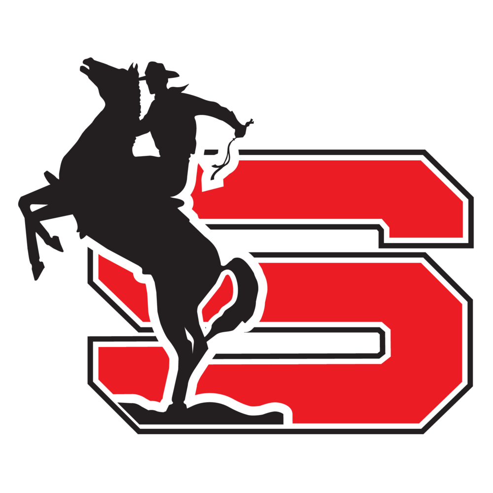 red "s" with person on horse (rough rider logo)