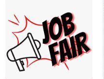Job fair in black outlined in red with a megaphone