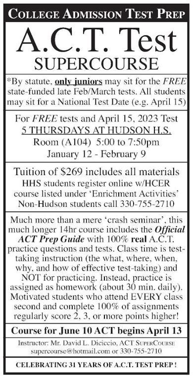 Black and white flyer for ACT test prep.