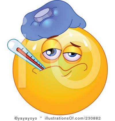 Cartoon face with thermometer and icepack