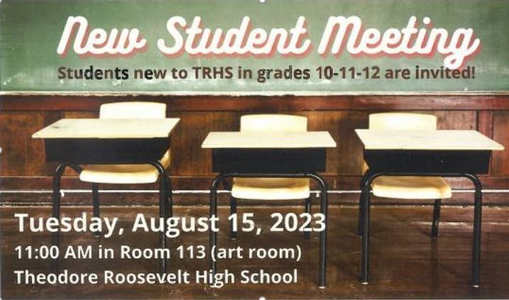 New student flyer brown and green background with desks